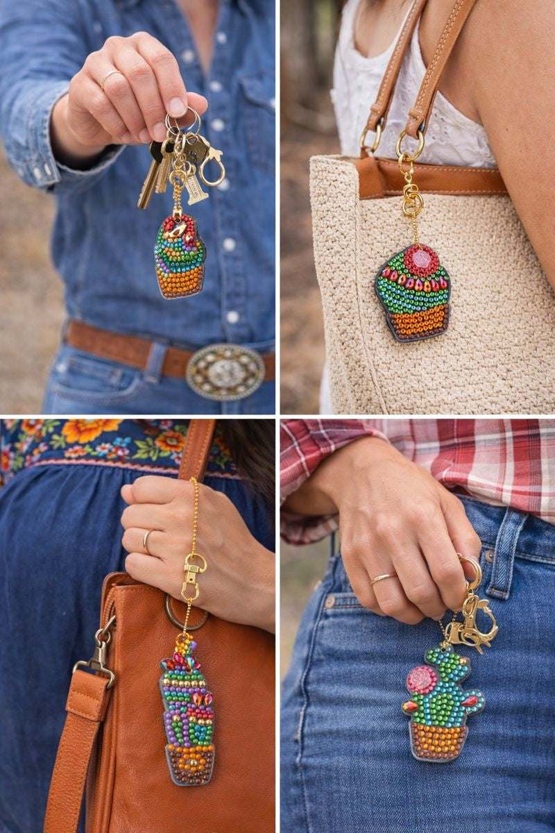 Shampe Beaded Cactus Charm Keychain – Handmade Colorful Accessory