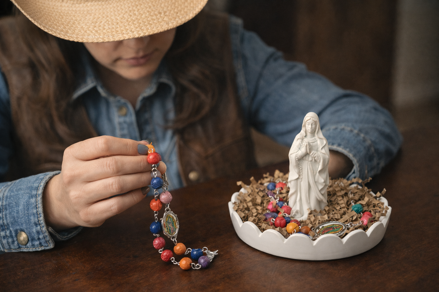 Rosary + Mary Trinket Dish Gift Set