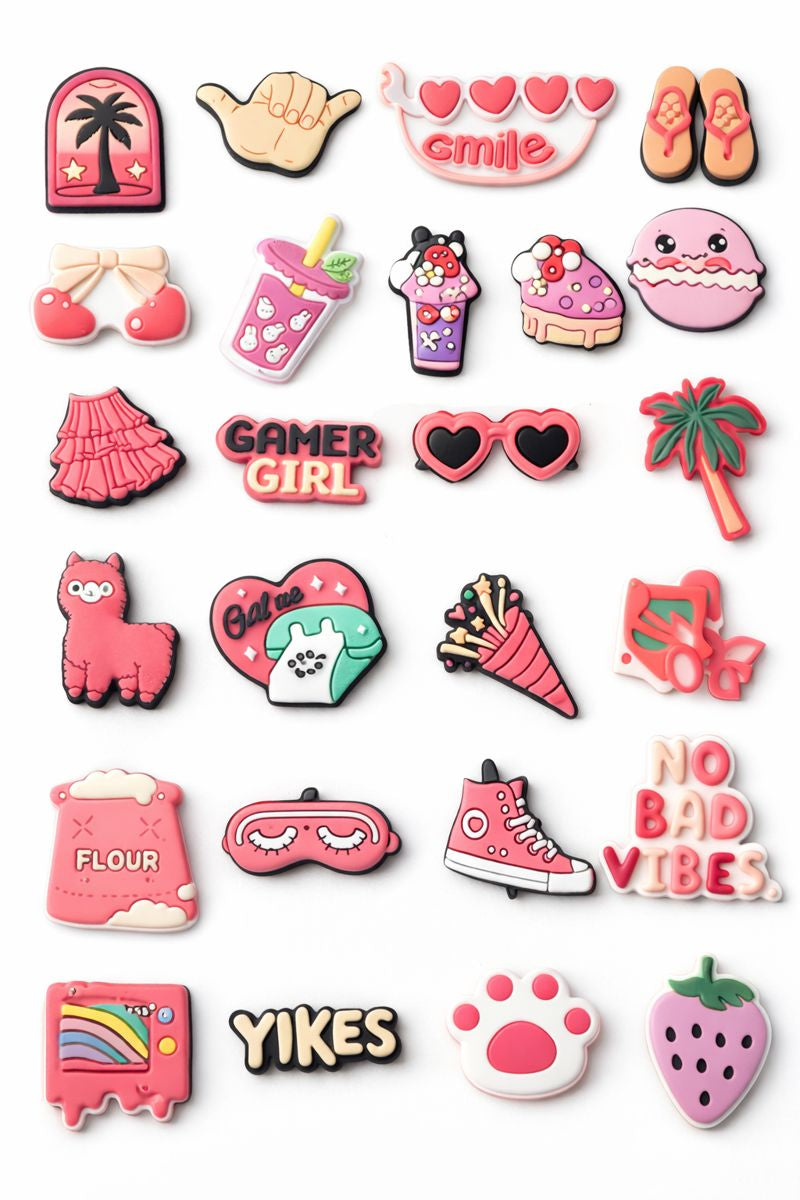 💖 Cute Pink Shoe Charms Set for Clogs | Gamer Girl & No Bad Vibes