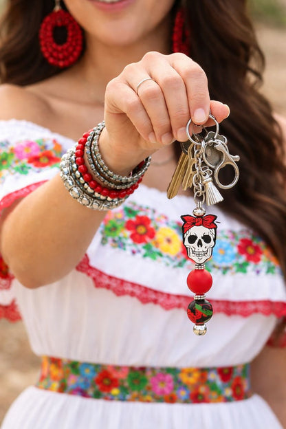 Shampe Sugar Skull Charm Keychain – Handmade Beaded Accessory