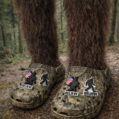 🦶 Bigfoot “Believe” Shoe Charms Set for Clogs | Patriotic Sasquatch Charm