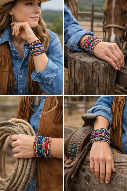 Shampe Seed Bead Bracelet Stack --   Boho + Western Bracelets