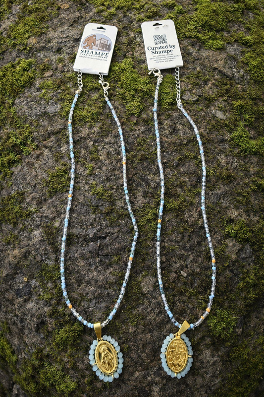 Shampe Curated Beaded Medal Necklace – Virgin Mary Pendant
