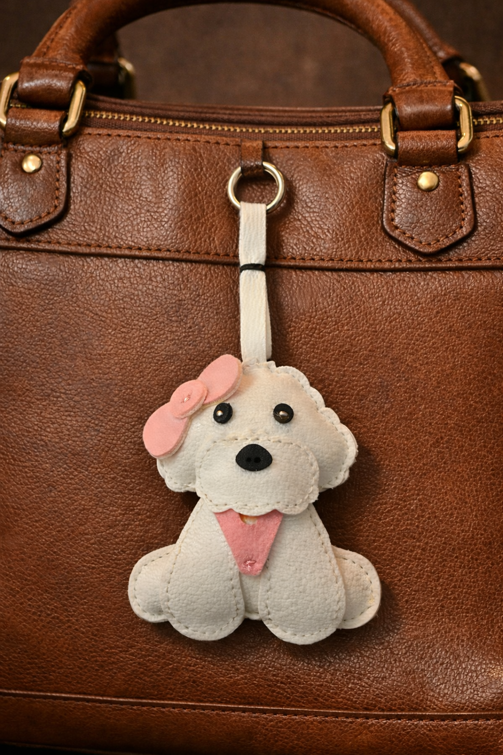 Poodle Purse Charm / Keychain (White + Pink Bow)