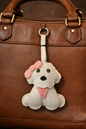 Poodle Purse Charm / Keychain (White + Pink Bow)