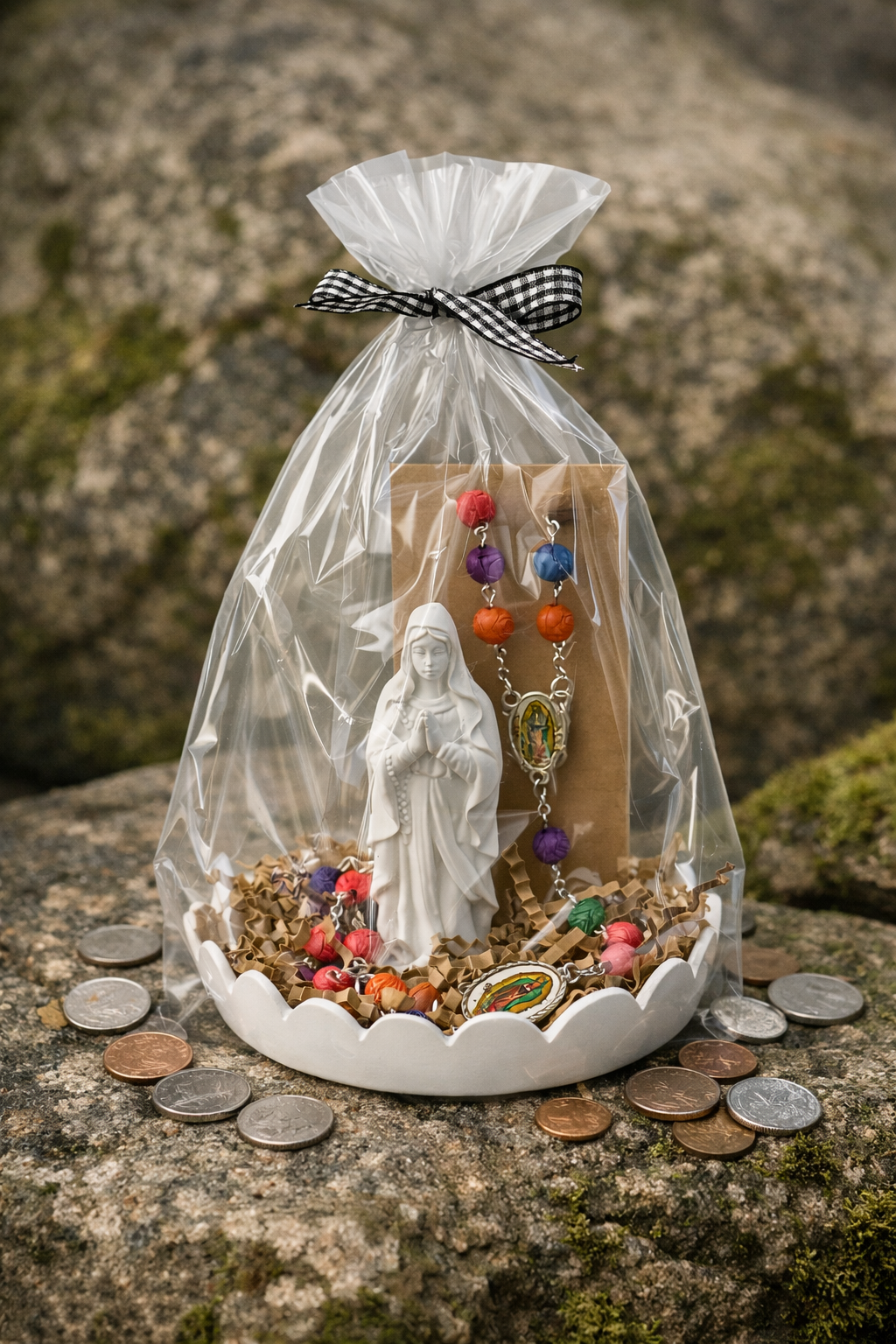 Rosary + Mary Trinket Dish Gift Set