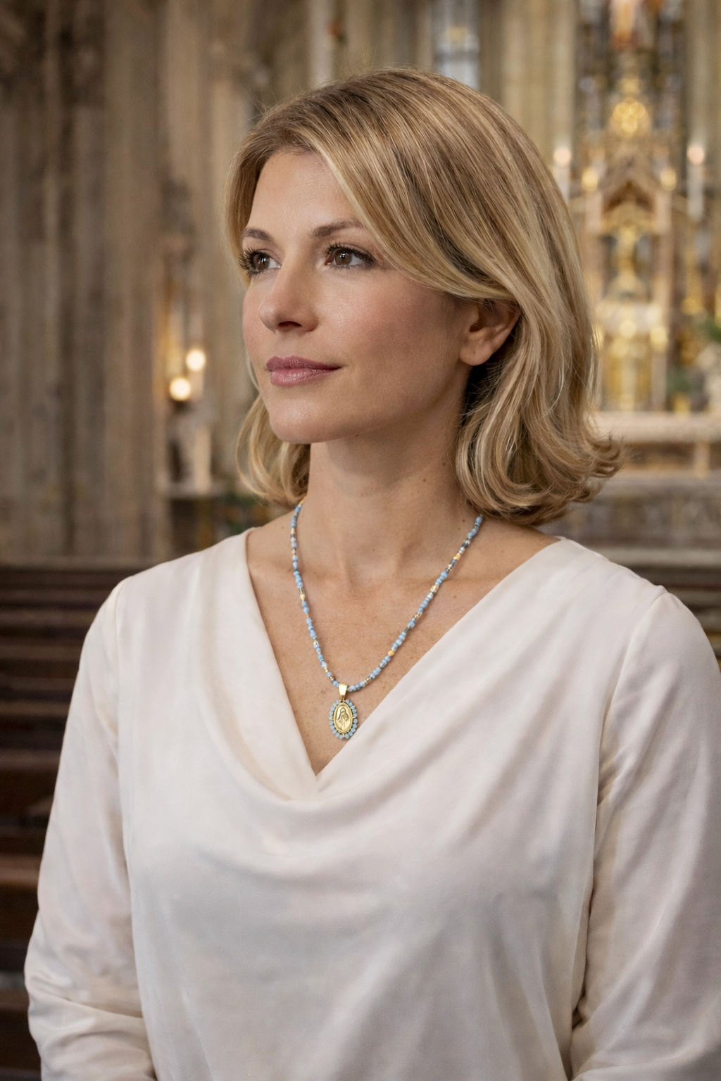 Shampe Curated Beaded Medal Necklace – Virgin Mary Pendant