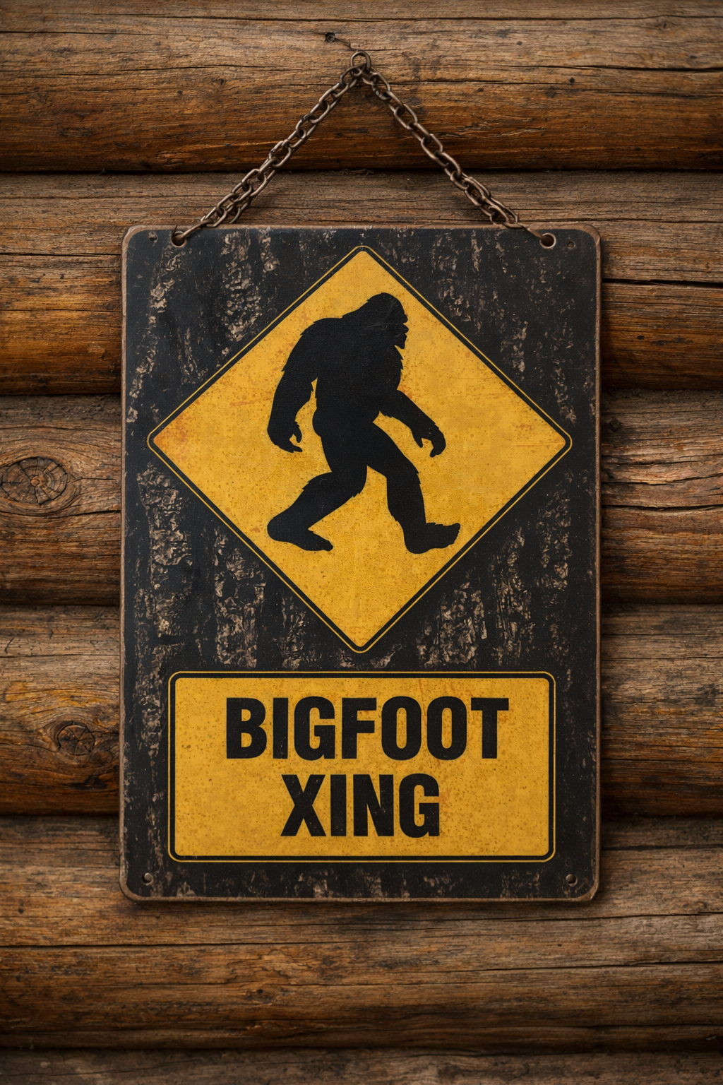 Sasquatch Metal Sign 8x12 | Rustic Log Cabin Decor | Bigfoot Wall Sign
