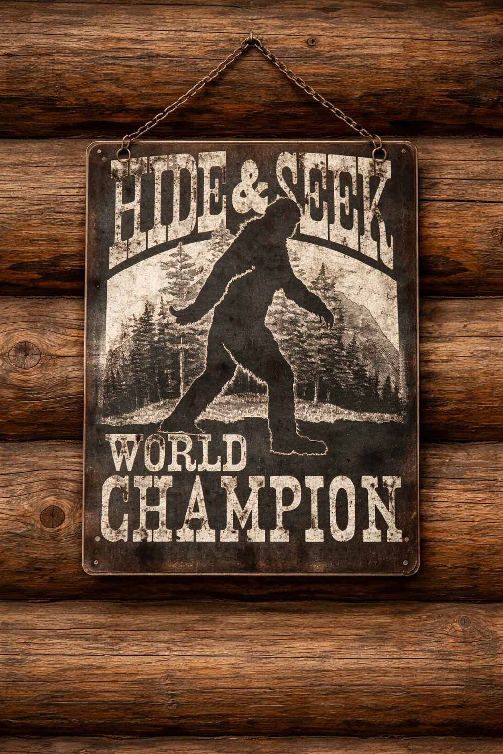Sasquatch Metal Sign 8x12 | Rustic Log Cabin Decor | Bigfoot Wall Sign