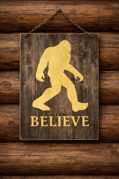 Sasquatch Metal Sign 8x12 | Rustic Log Cabin Decor | Bigfoot Wall Sign