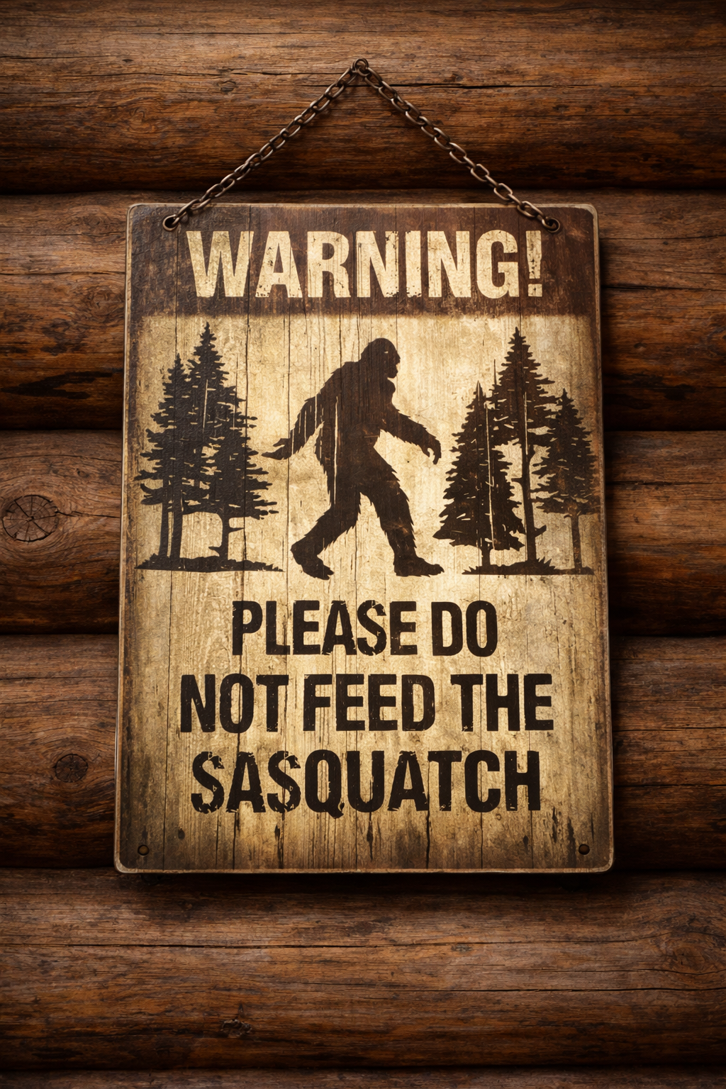 Sasquatch Metal Sign 8x12 | Rustic Log Cabin Decor | Bigfoot Wall Sign