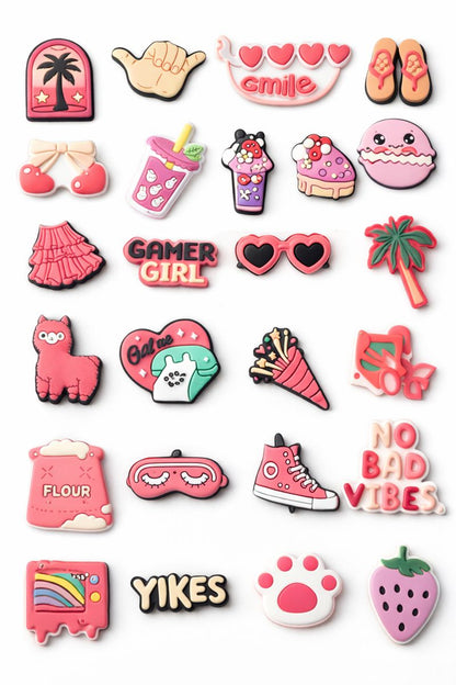 💖 Cute Pink Shoe Charms Set for Clogs | Gamer Girl & No Bad Vibes